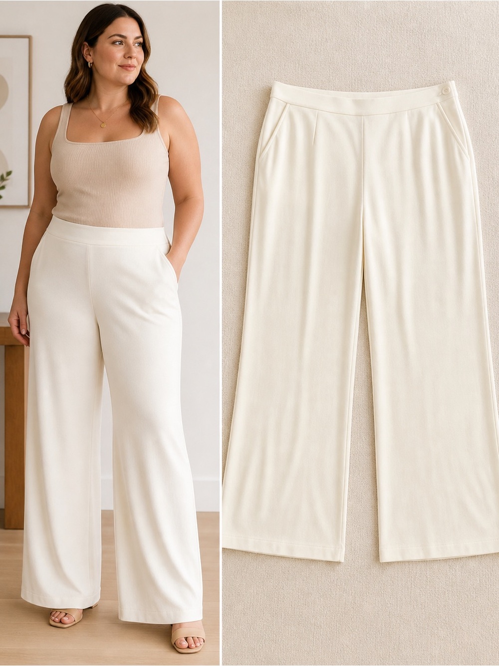 Lauren Ralph Lauren Ivory Wool Blend Wide Leg Pants 2X Soft Knit Quiet Luxury